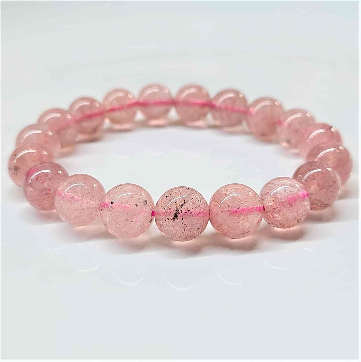 Strawberry Quartz Round Bead Bracelet - Stone of Love & Joyful Blessings