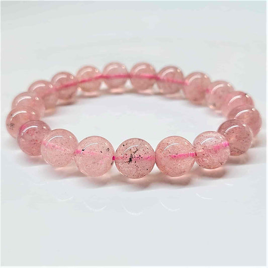 Strawberry Quartz Round Bead Bracelet - Stone of Love & Joyful Blessings