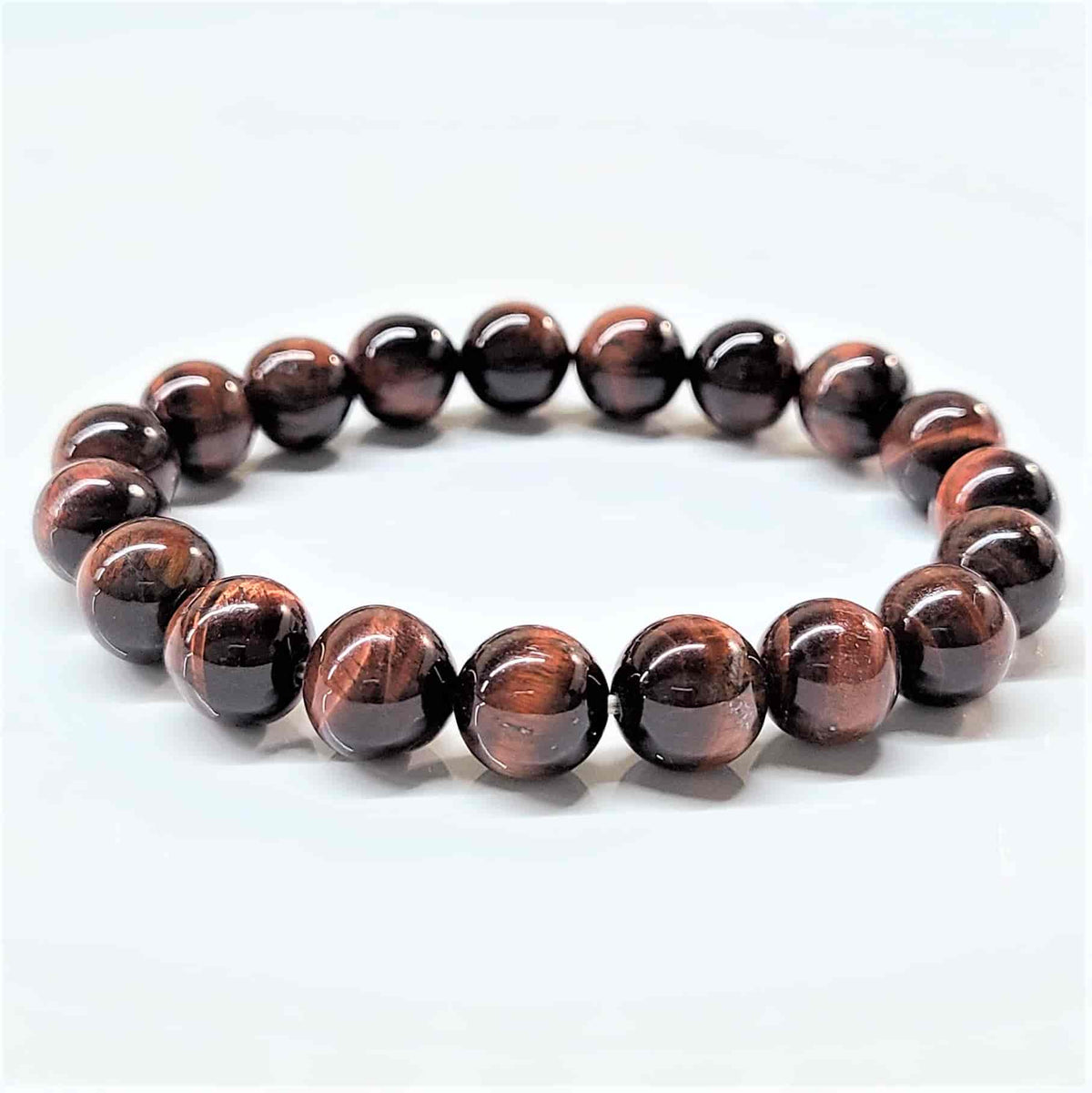 Red Tiger Eye (Dragon's Eye) Round Bead Bracelet - Stone of Vitality and Survival