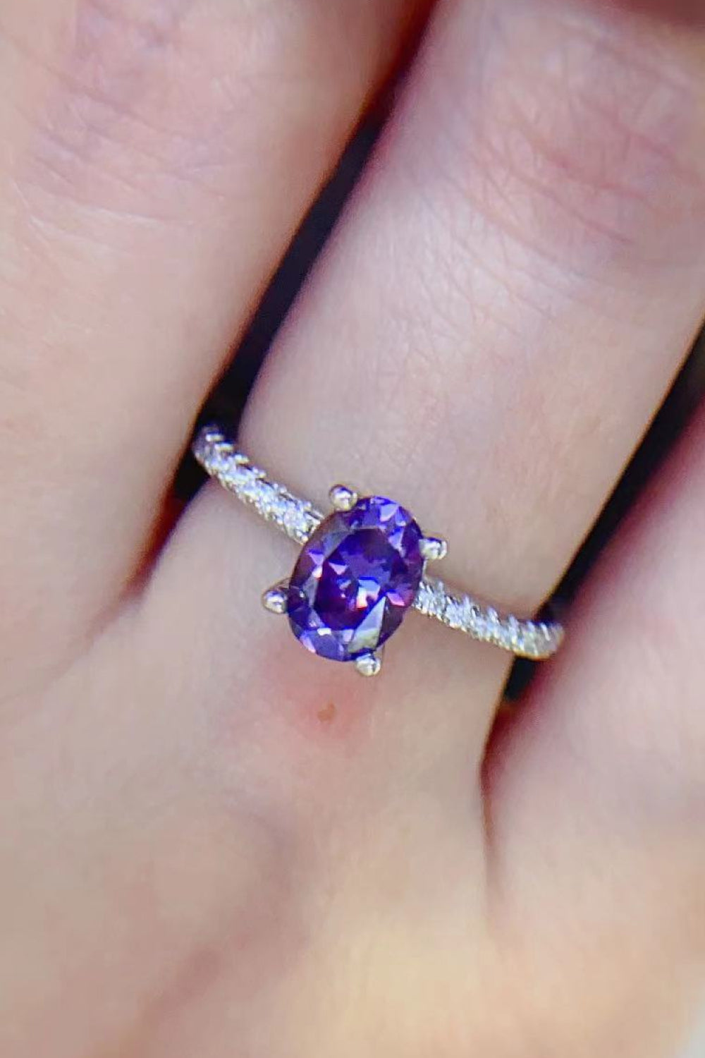 1 Carat Purple Purple Oval-Cut Sparkala™ 4-Prong Ring (Platinum Over Pure Sterling Silver)