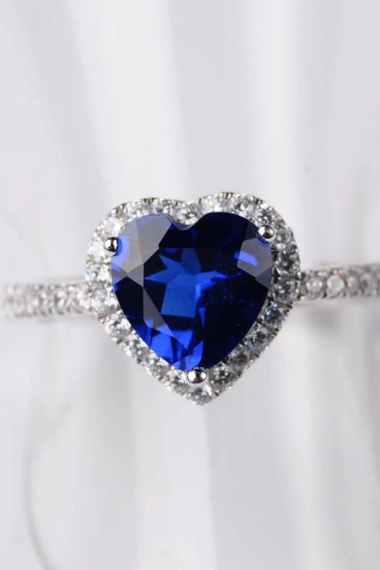 2 Carat Blue Sparkala™ Heart-Shaped Side Stone Ring