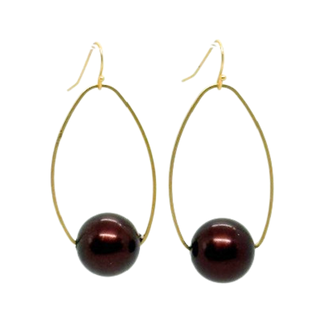 Burgundy Bubble Pearls Inset On Matte Gold Frames