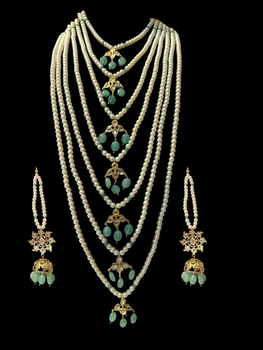 SAT99 Insia satlada with jhumka in light green beads ( SHIPS IN 2 WEEKS  )