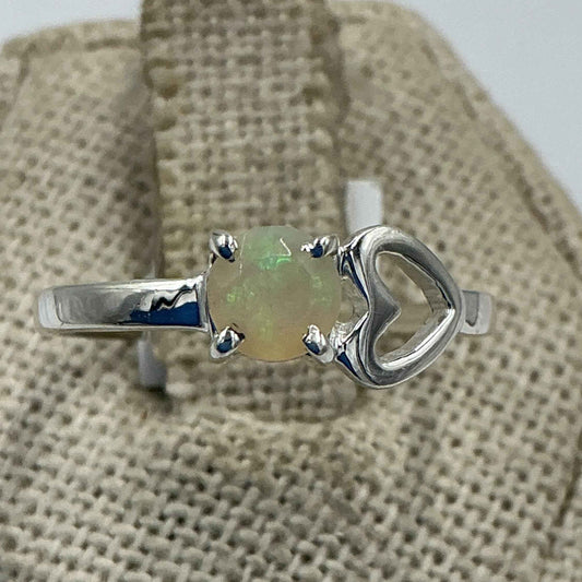 Sterling Silver Heart Ethiopian Opal Ring - Size 8 - Intuition, Creativity & Inner Light