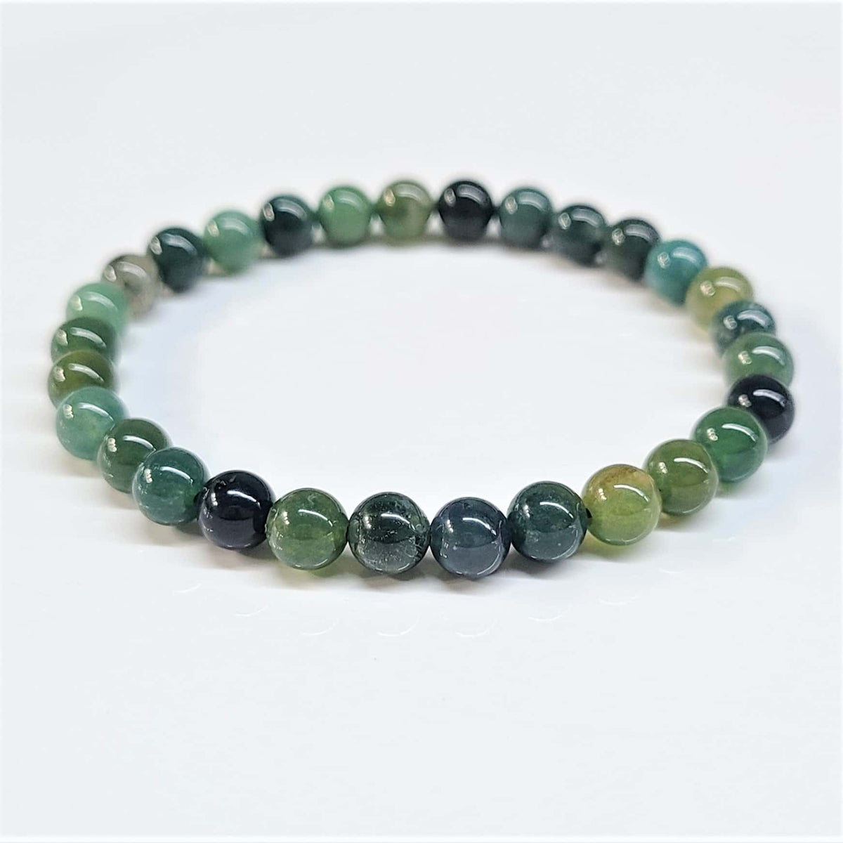 Moss Agate Round Bead Bracelet - The Gardener's Stone