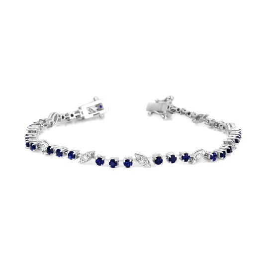 Diamond Marquise Illusion & Blue Sapphire Alternating Bracelet
