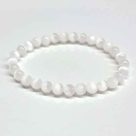 Selenite Round Bead Bracelet - Aura Cleanser