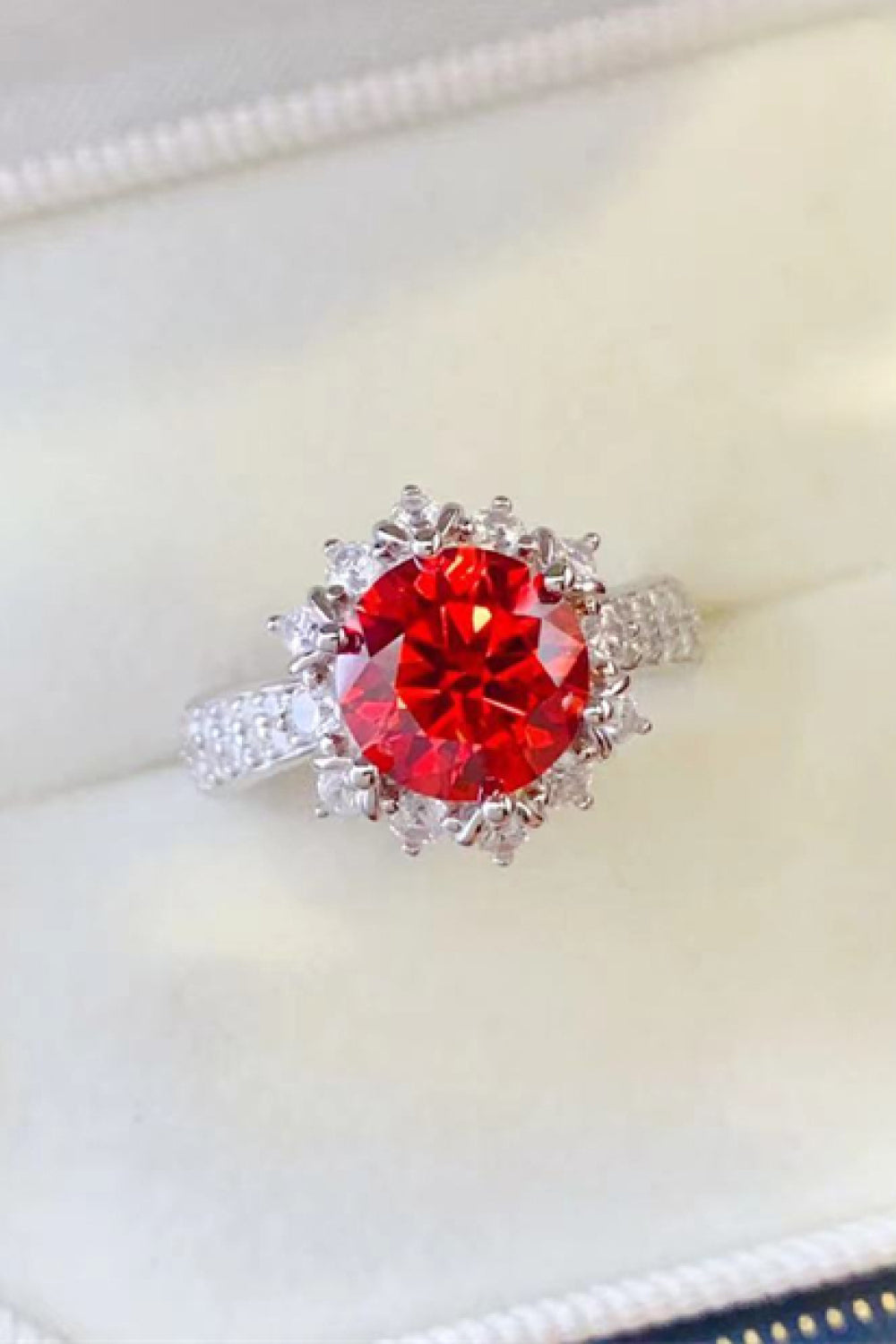 2 Carat Red Brilliant Round Cut Sparkala™ Platinum Over Pure Sterling Silver Halo Ring