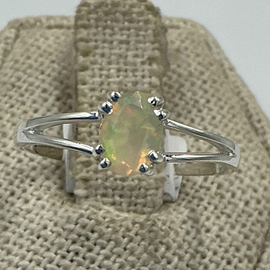 Sterling Silver Split Banded Oval Ethiopian Opal Ring- Size 9 - Intuition, Creativity & Inner Light