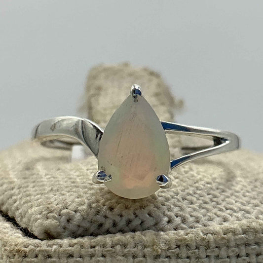 Sterling Silver Split Banded Teardrop Ethiopian Opal Ring- Size 9 - Intuition, Creativity & Inner Light