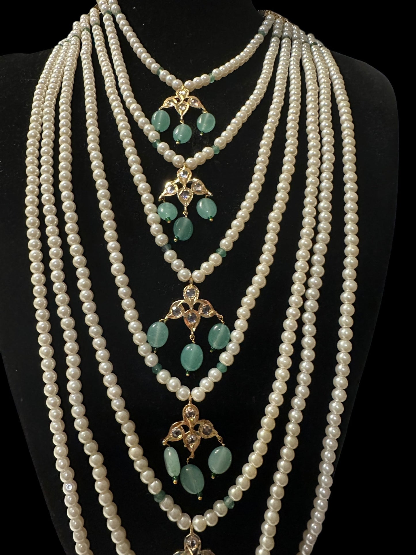 SAT99 Insia satlada with jhumka in light green beads ( SHIPS IN 2 WEEKS  )