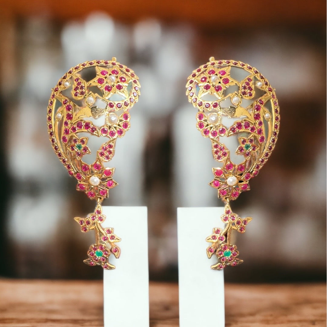 Gold plated silver ear cuffs in ruby emerald ( SHIPS IN 5 WEEKS )