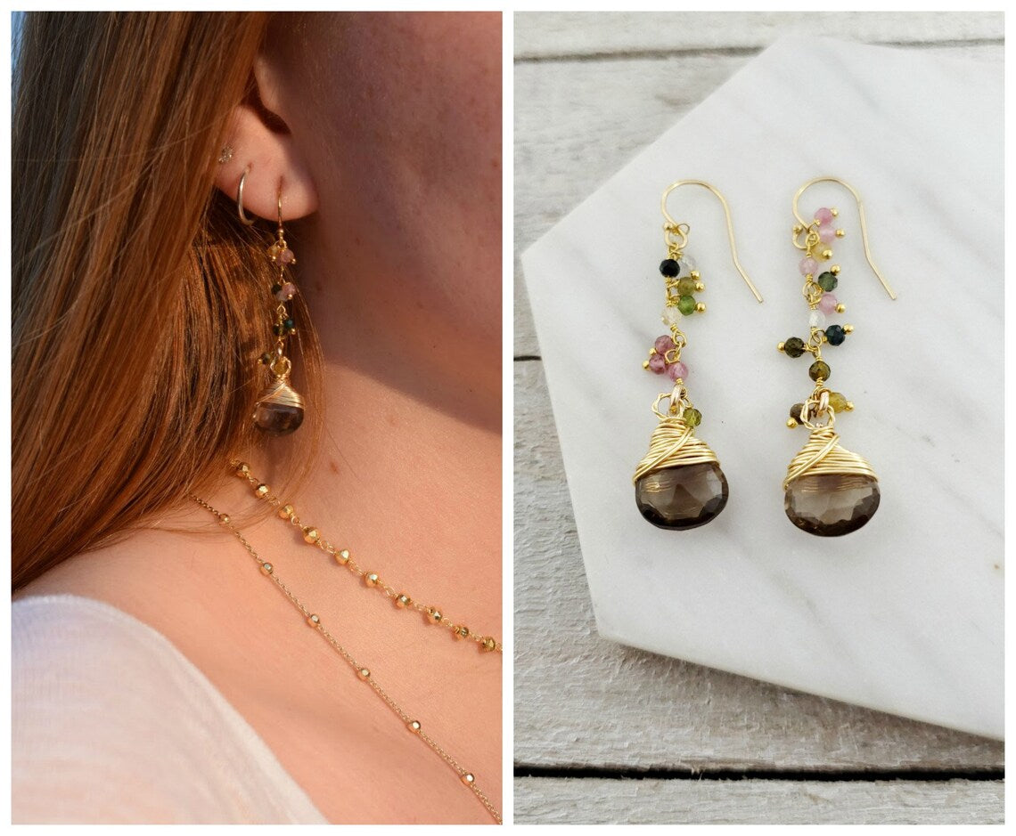 Smoky Quartz & Rainbow Tourmaline Earrings