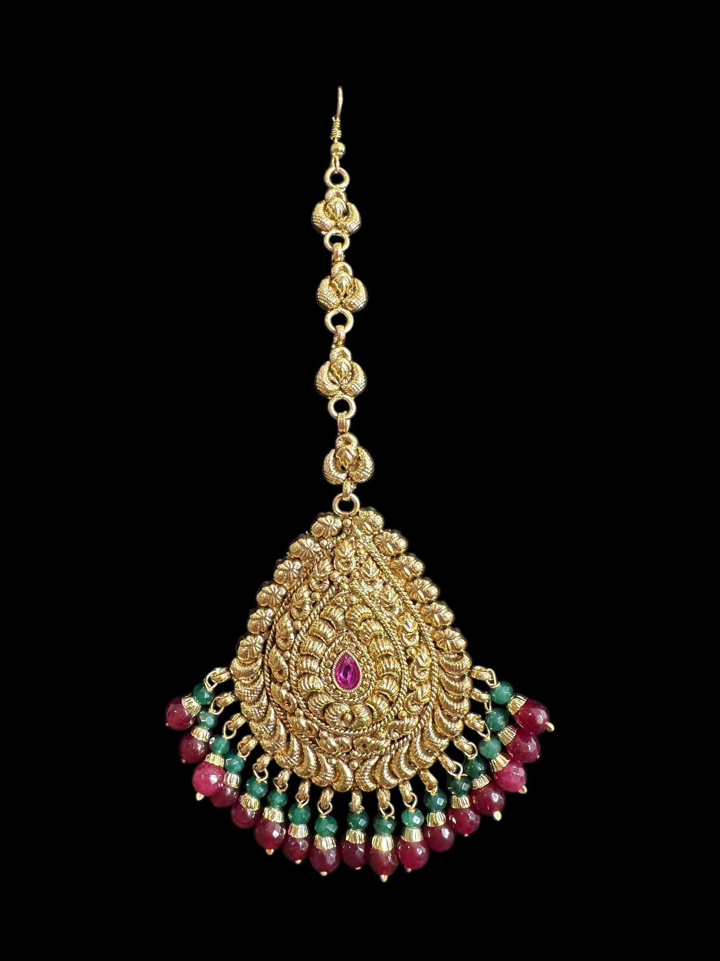DJET63  Earrings tika in red green combination ( READY TO SHIP )