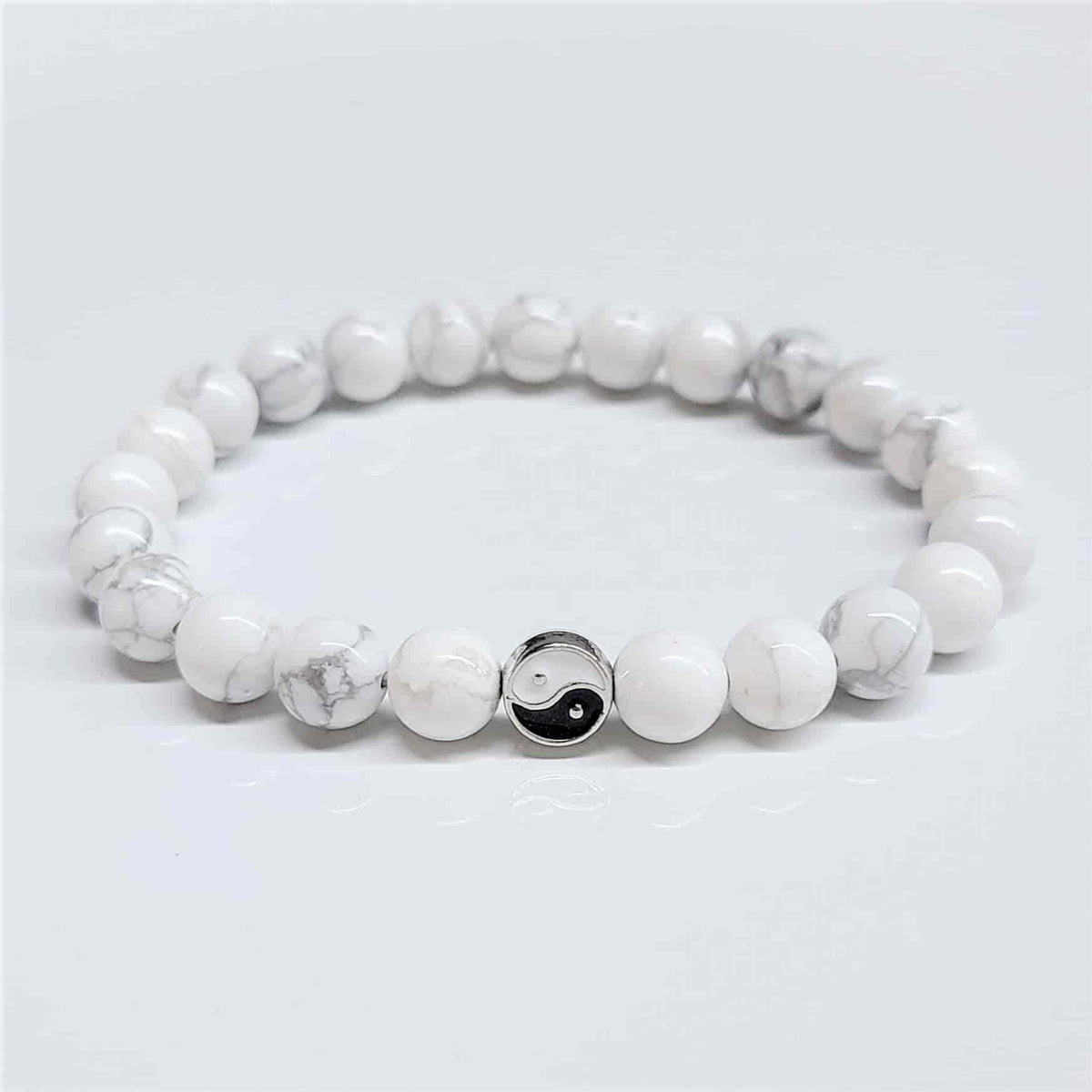 Howlite Yin Yang Round Bead Bracelet 8mm - The Anger Eater