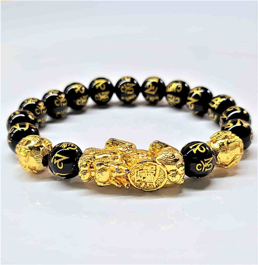 Obsidian Pi Yao Dragon Round Bead Bracelet 10mm
