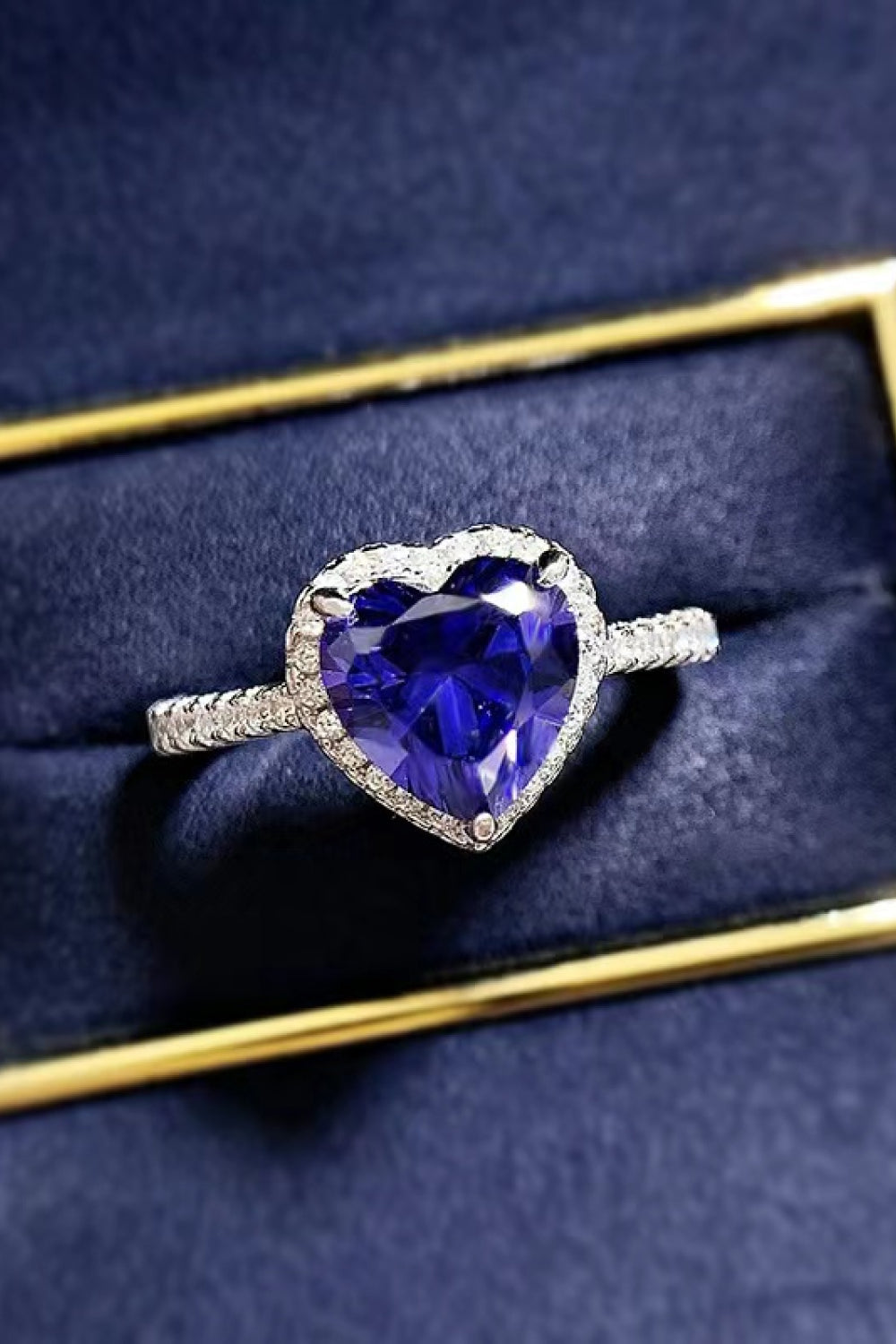 2 Carat Blue Sparkala™ Heart-Shaped Side Stone Ring