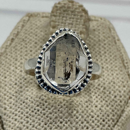 Sterling Silver Bezeled Herkimer Diamond Ring - Size 6 - Clarity, Intuition & Alignment