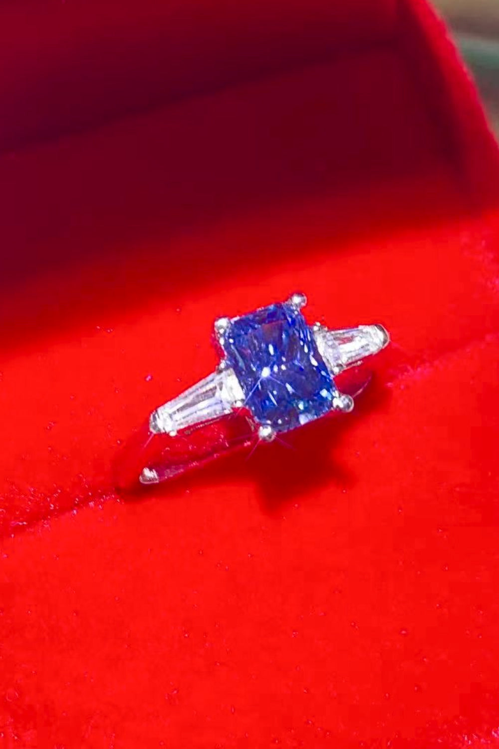 1 Carat Blue Radiant-Cut Sparkala™ Platinum-Plated Rectangle Ring in Blue