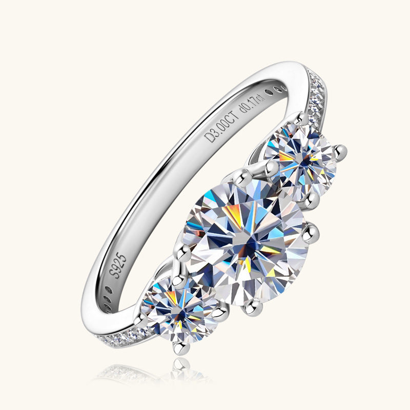 3 Carat 3-Stone Round Brilliant Round Cut Sparkala™ Platinum-Plated 925 Sterling Silver Ring