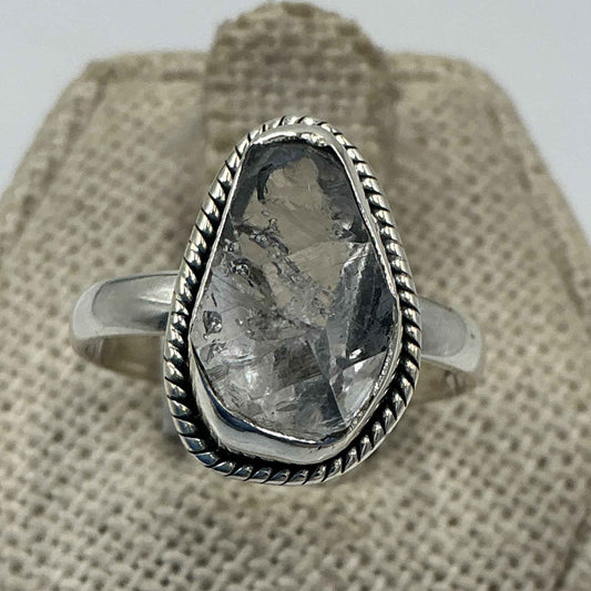 Sterling Silver Bezeled Herkimer Diamond Ring - Size 7 - Clarity, Intuition & Alignment