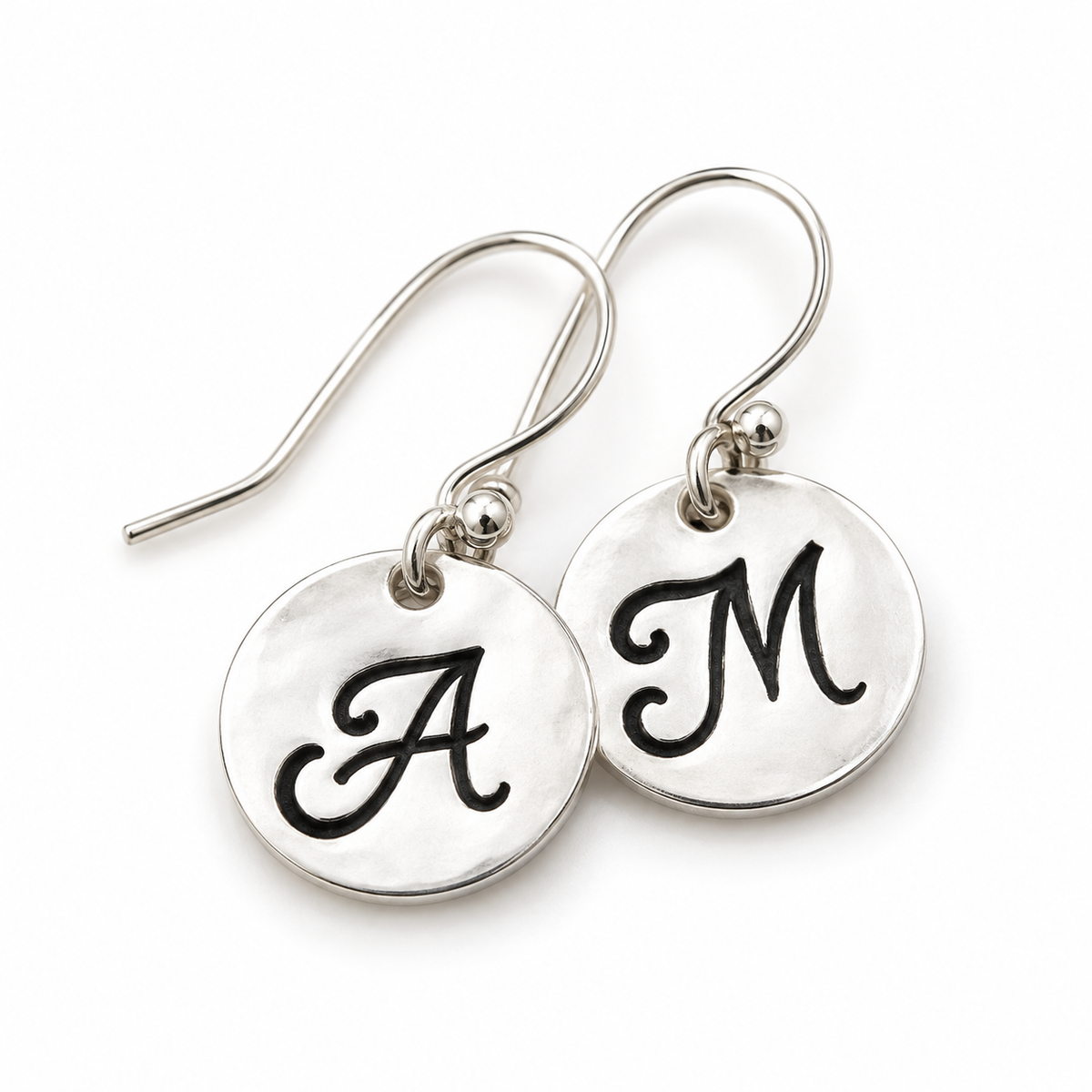 Personalized Initial Disc Earrings – Hand Stamped Sterling Silver