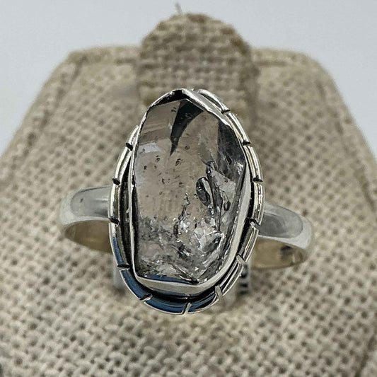 Sterling Silver Lined Herkimer Diamond Ring - Size 7 - Clarity, Intuition & Alignment