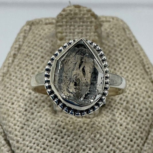 Sterling Silver Bezeled Herkimer Diamond Ring - Size 7 - Clarity, Intuition & Alignment