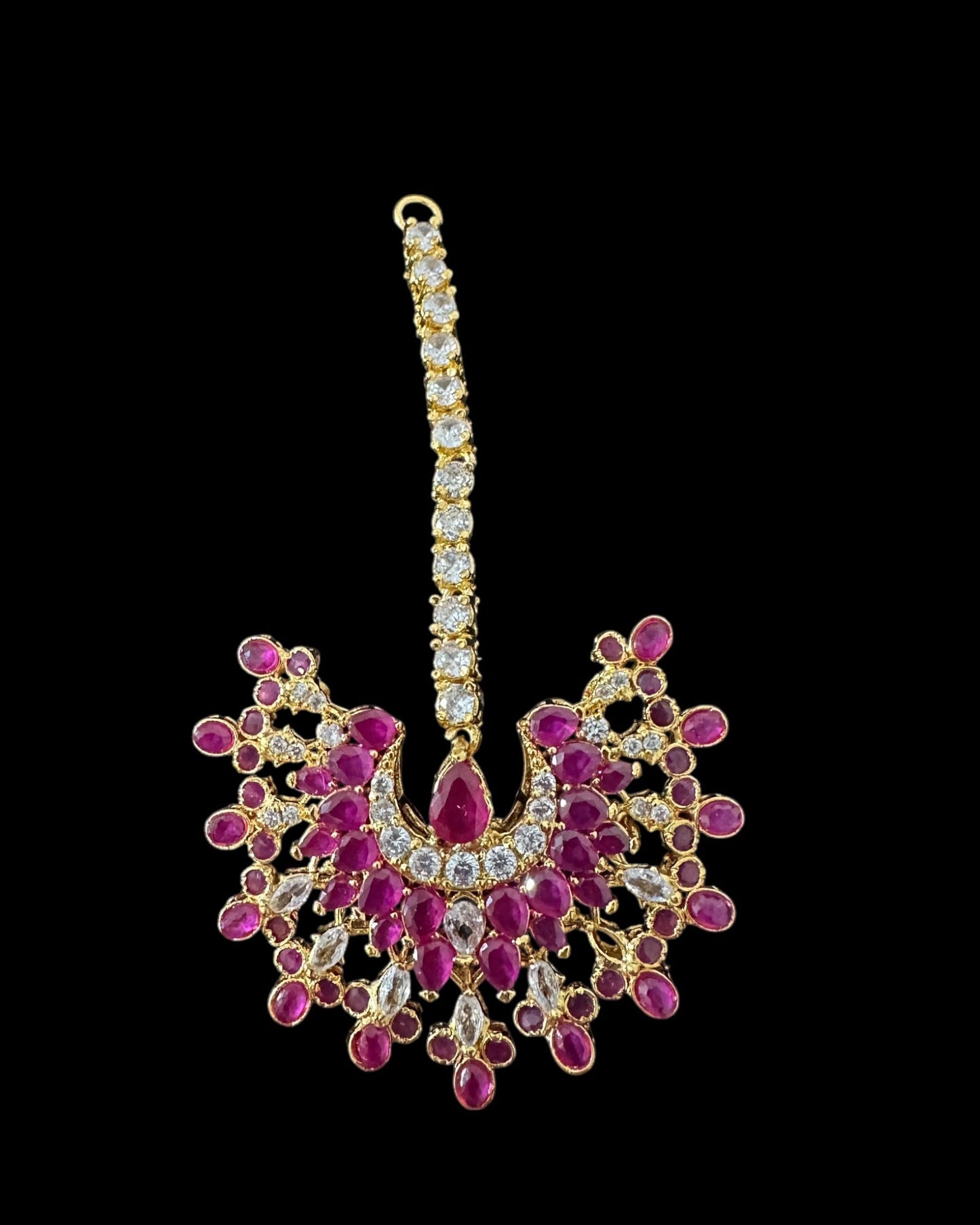 DJET96 Subhana gold plated chandbali earrings tika set  -Ruby ( READY TO SHIP )