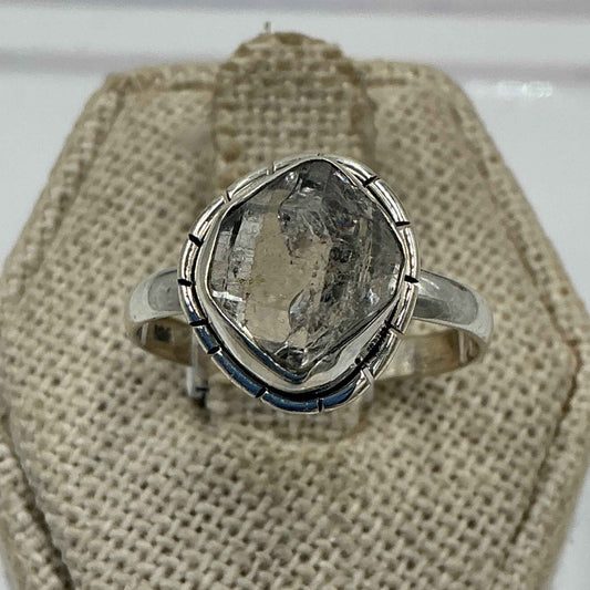 Sterling Silver Lined Herkimer Diamond Ring - Size 8 - Clarity, Intuition & Alignment