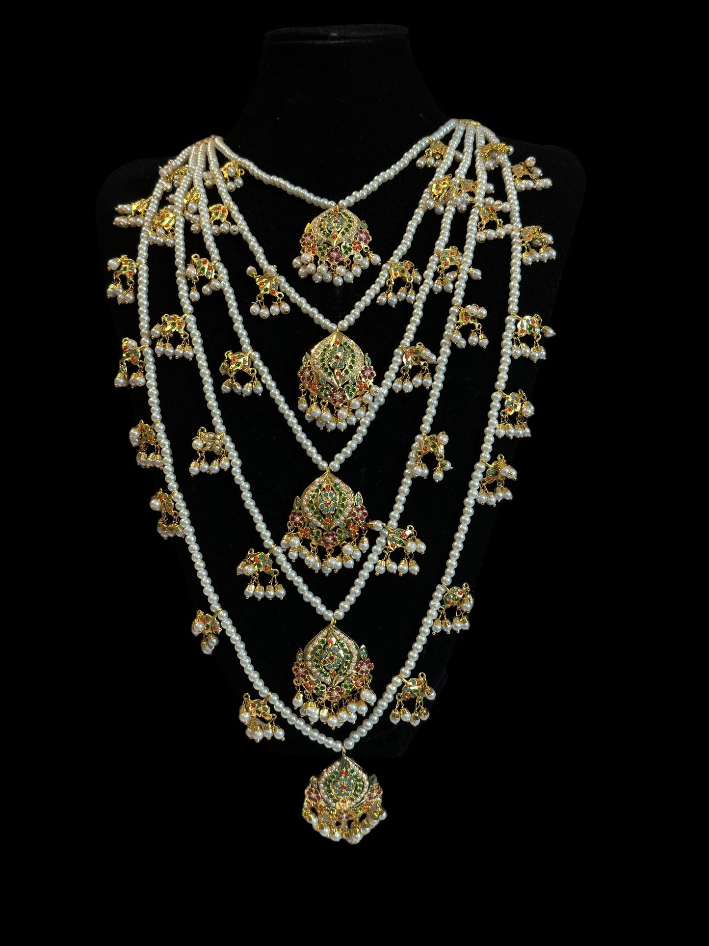 SAT111 Anya jadau 5 layered / satlada in Navratan ( READY TO SHIP )