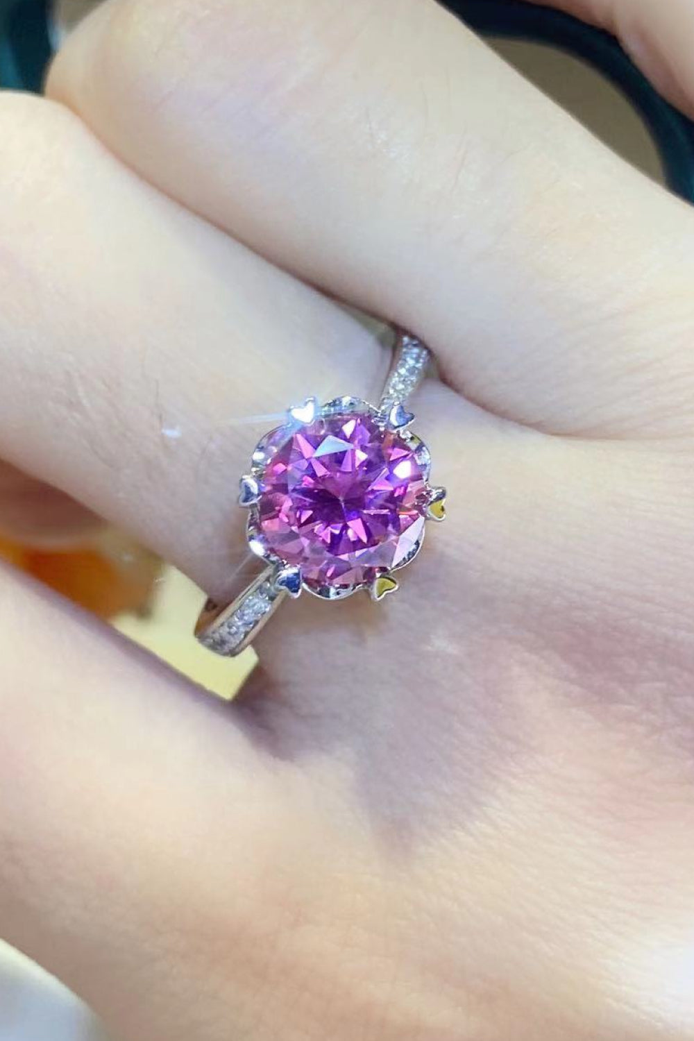 Shining For You 2 Carat Pink Brilliant Round Cut Sparkala™ Platinum Over Pure Sterling Silver Ring