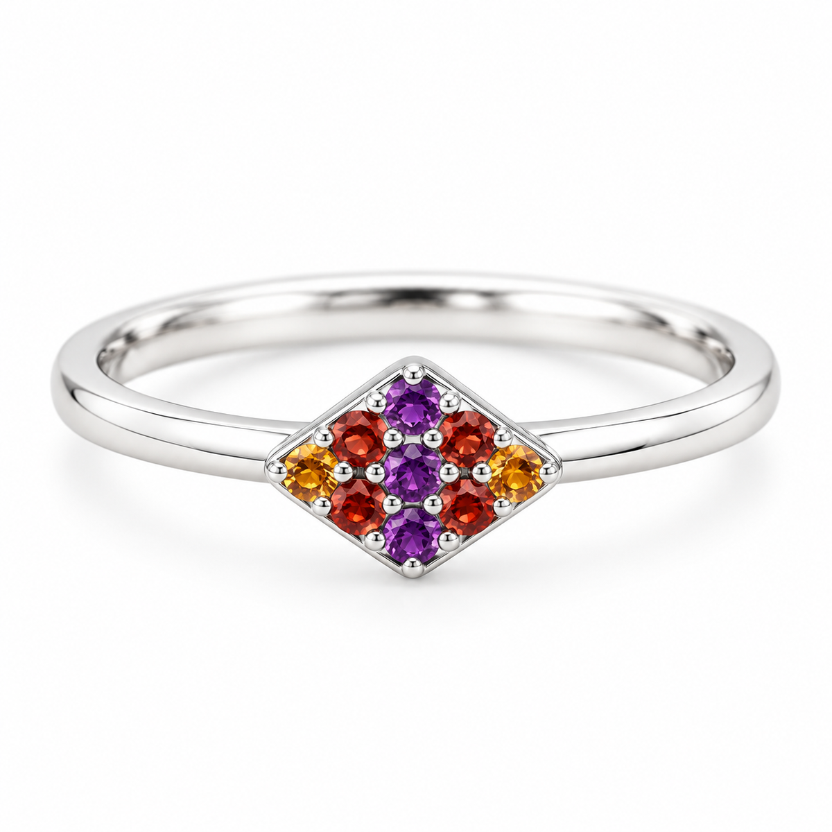 Sterling Silver Colorful Diamond Shaped Nano Gem Ring