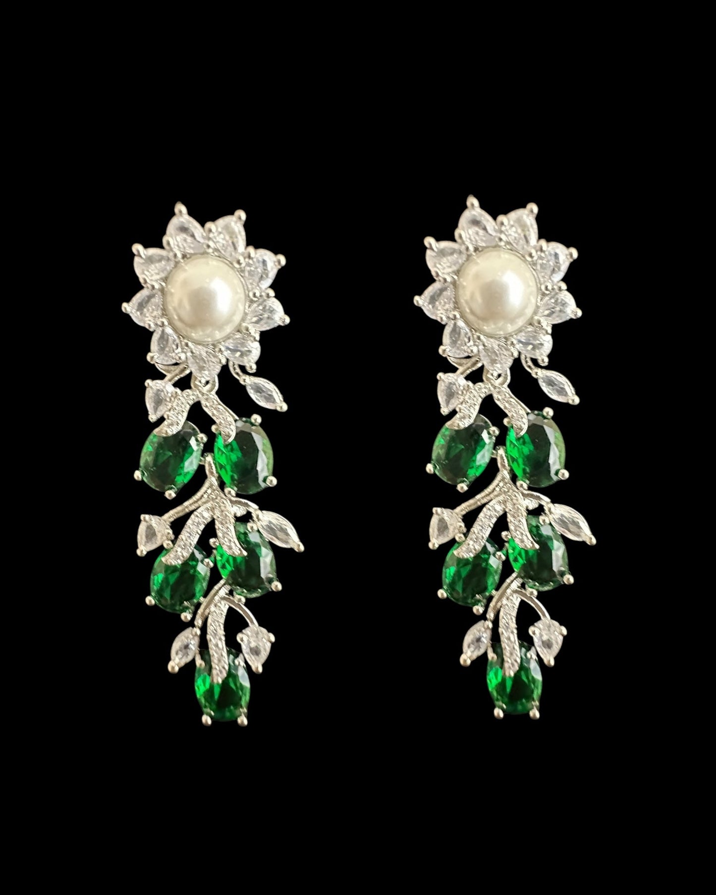 DNS137G silver plated necklace set - Green / Emerald  ( READY TO SHIP )