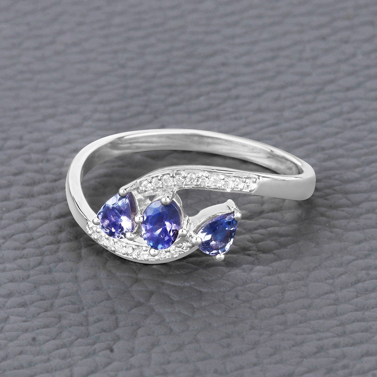 0.51 Carat Genuine Tanzanite and White Diamond 14K White Gold Ring