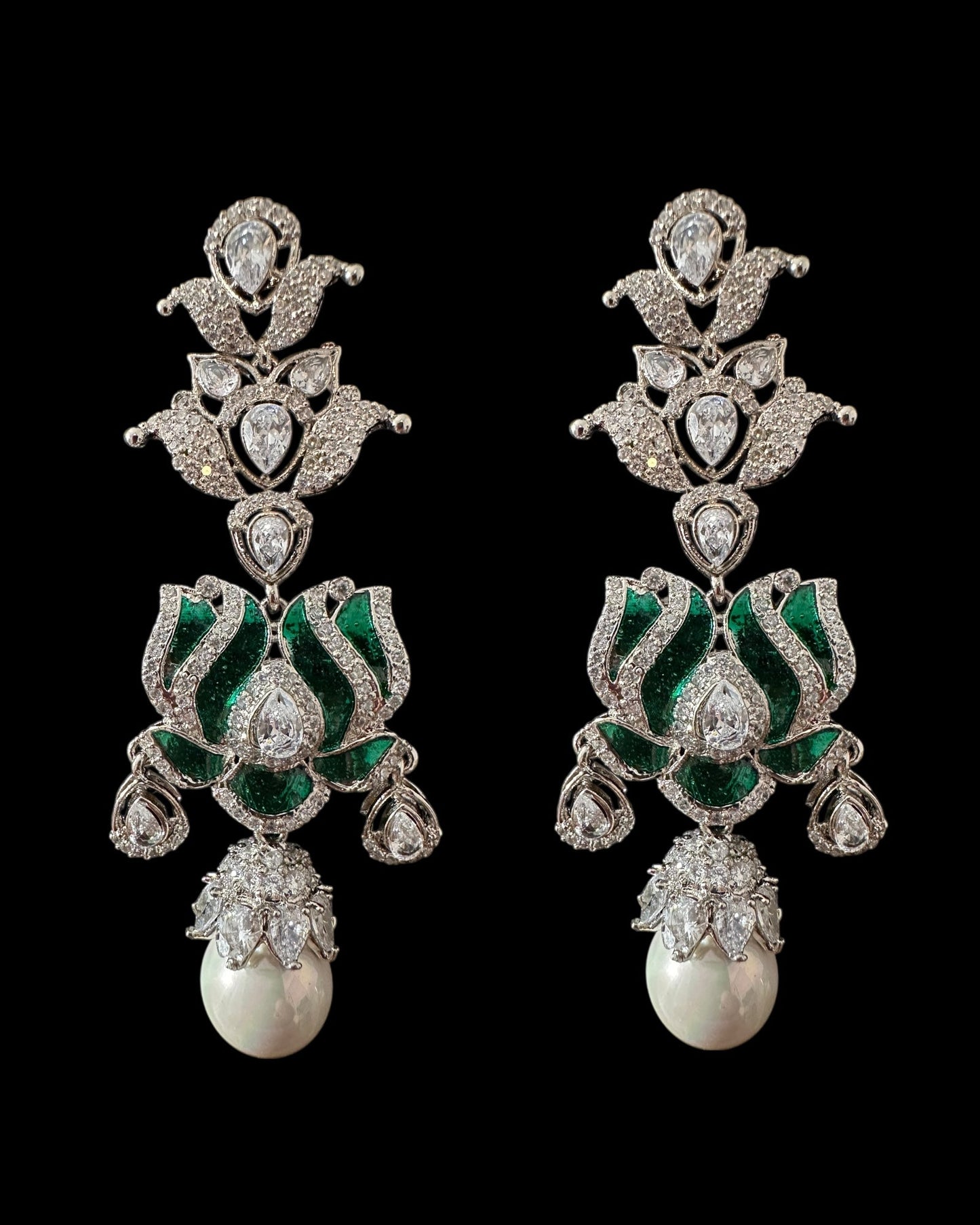 DER811 Lotus Cz earrings -Green  ( READY TO SHIP )