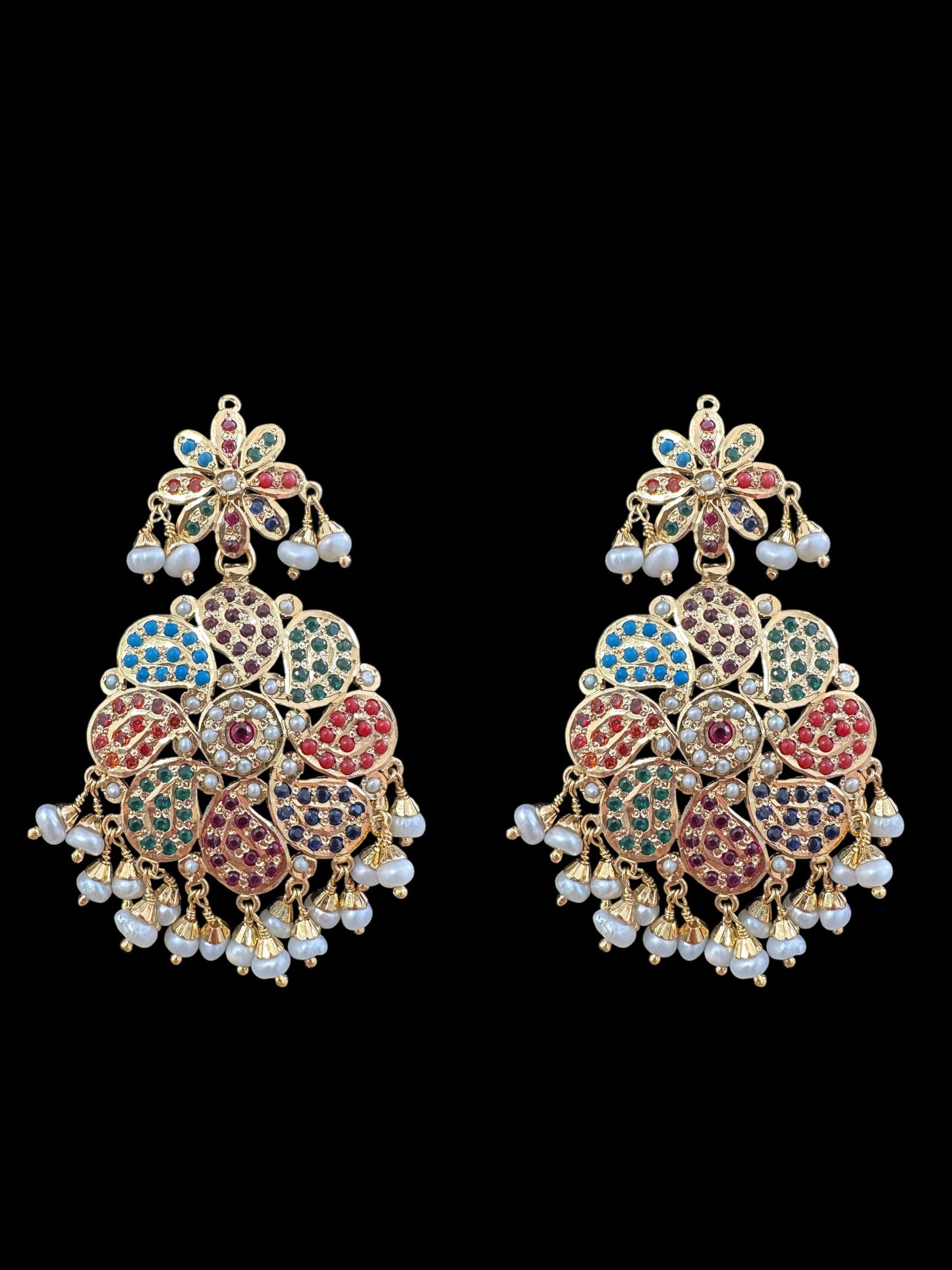 Navratan / Multicolored Jadau Necklace Set in Gold Plated Silver ( READY TO SHIP )