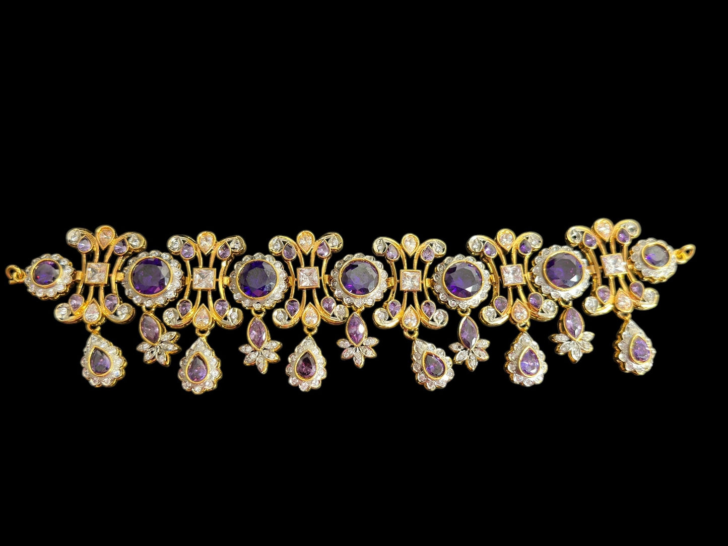 BR473 High quality cz  necklace set with tika - purple, Gold plated ( READY TO SHIP )