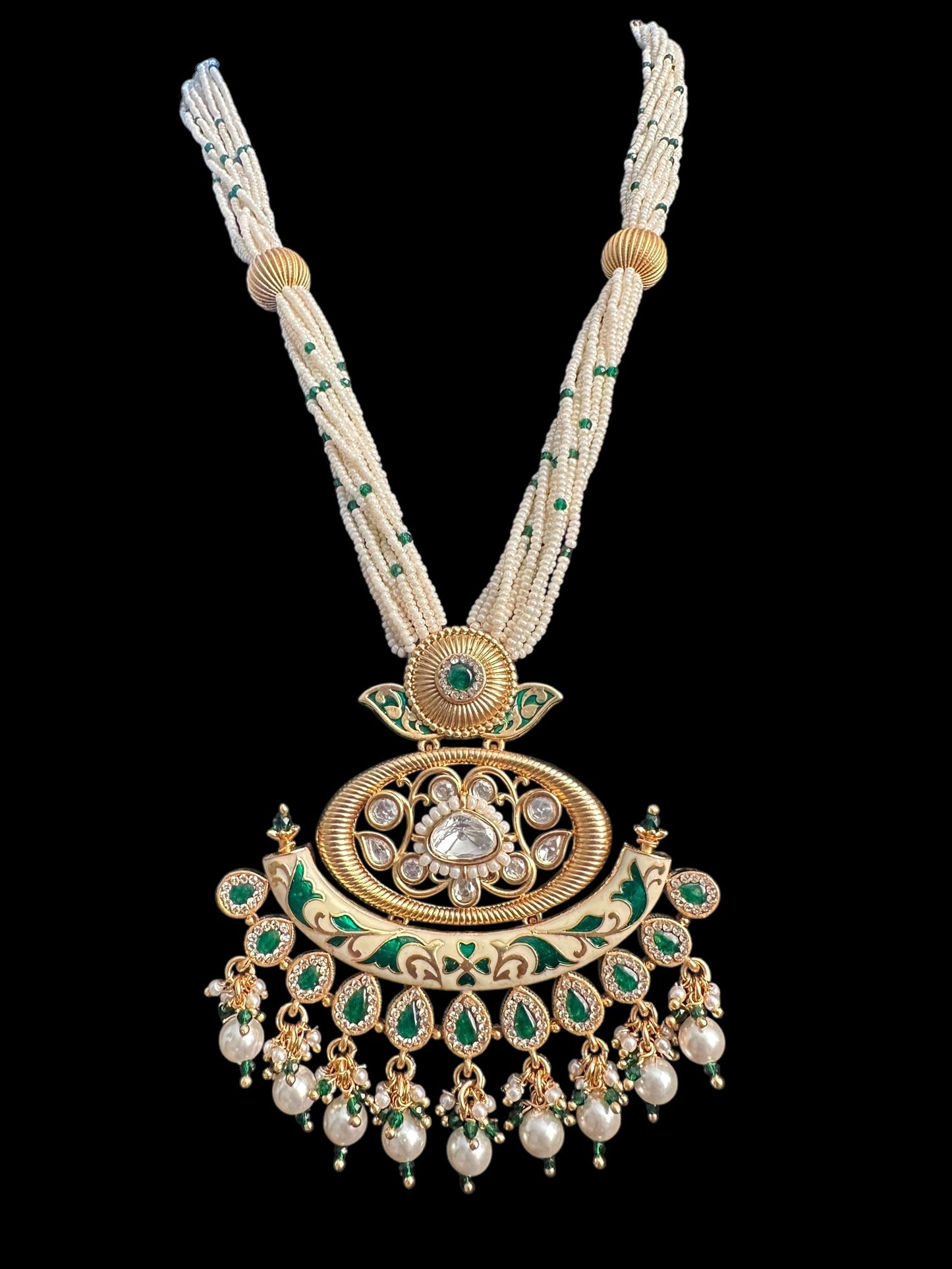 DLN84 Polki and meenakari set - Green ( READY TO SHIP )