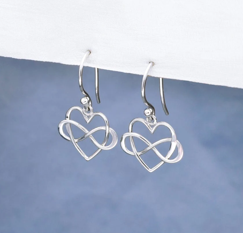 Infinity Heart Dangle Earrings – Bronze & Sterling Silver