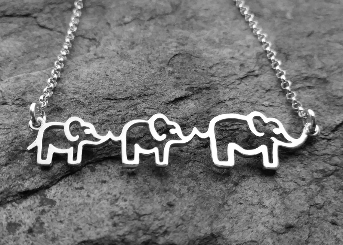 Mama and Two Baby Elephant Necklace – Sterling Silver Motherhood Pendant on 18" Chain