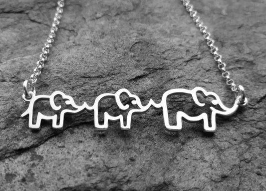 Mama and Two Baby Elephant Necklace – Sterling Silver Motherhood Pendant on 18" Chain
