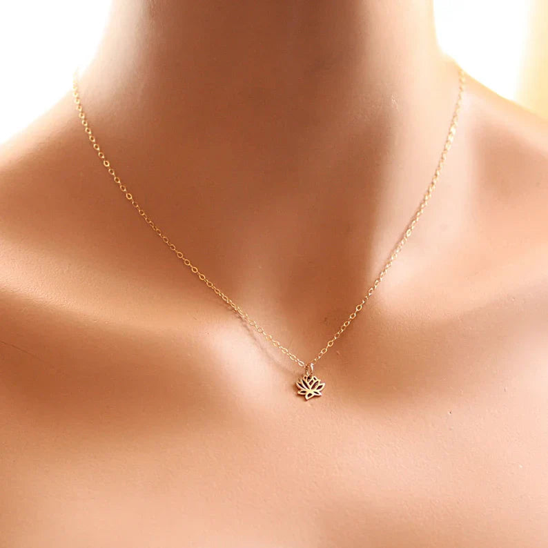 Tiny Gold Lotus Necklace – 16" Gold Filled Chain