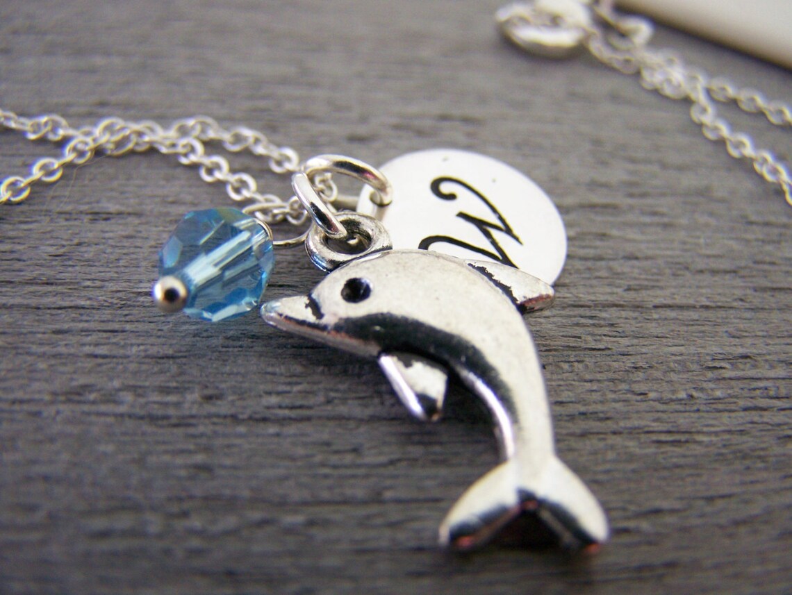 Personalized Dolphin Necklace – Sterling Silver Chain with Birthstone & Initial