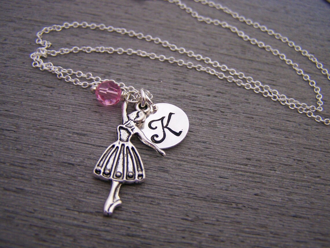 Personalized Ballerina Necklace – Sterling Silver Chain with Birthstone & Initial