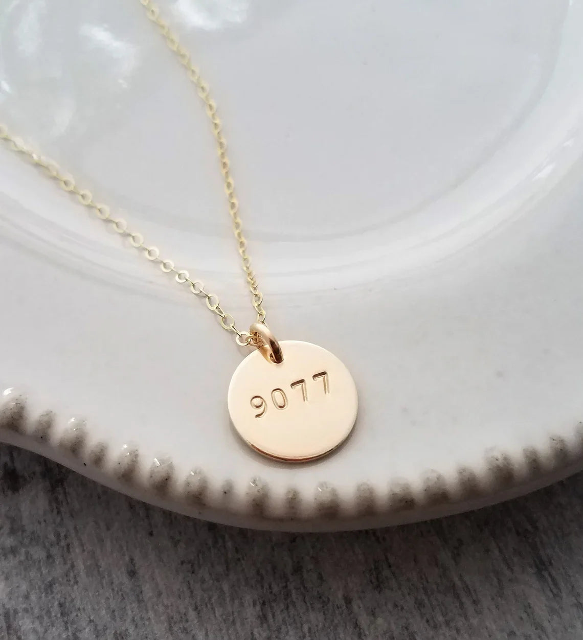 Police Wife Necklace – Hand Stamped Badge Number on 1/2" Disc, Gold or Silver, 18" Chain