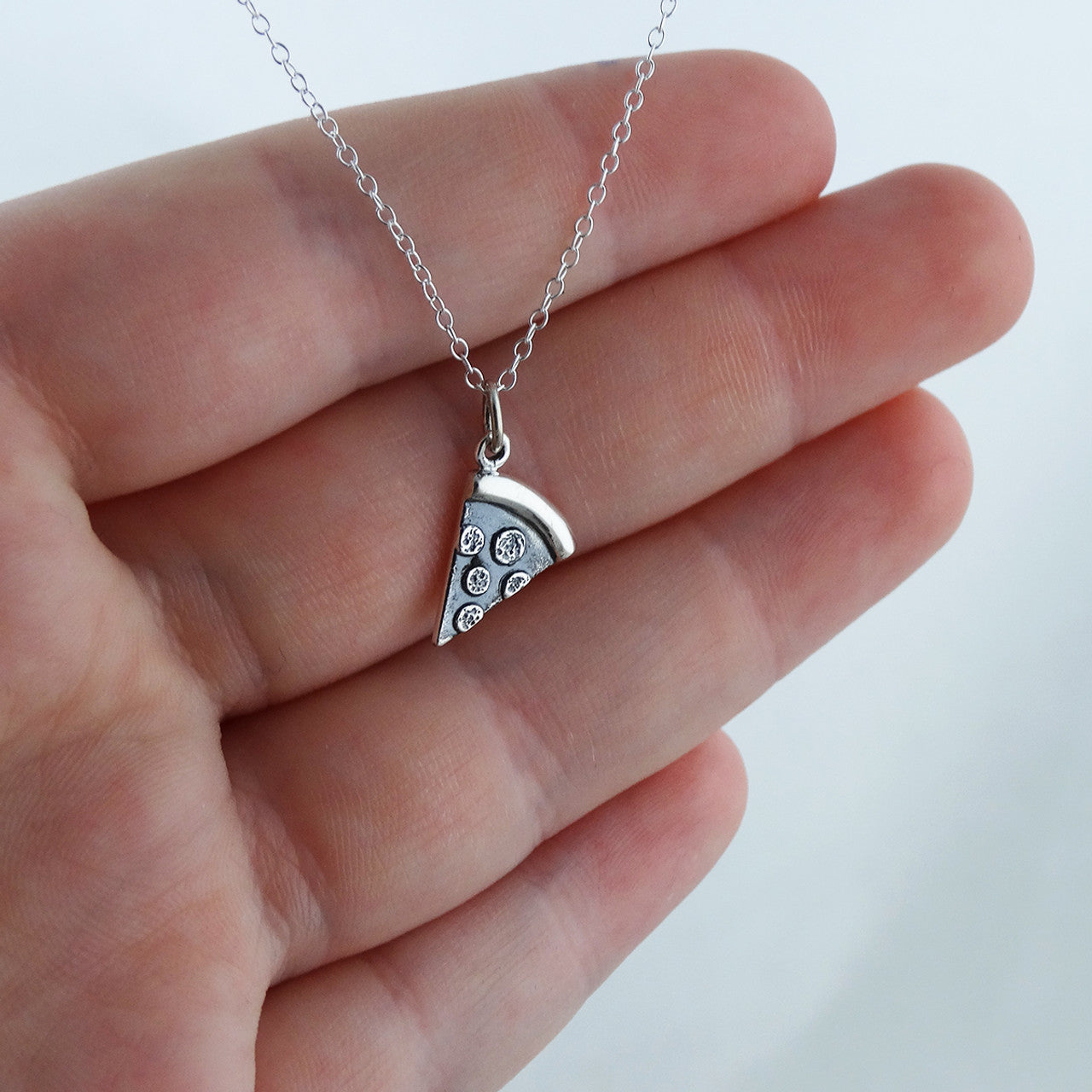 Tiny Pepperoni Pizza Necklace – 925 Sterling Silver Charm on 16" Chain