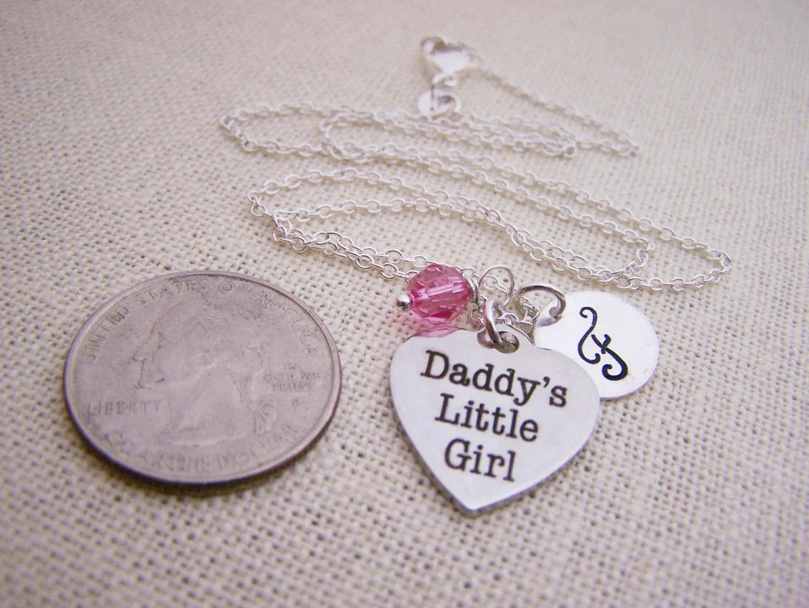 Daddy’s Little Girl Necklace – Sterling Silver with Birthstone & Initial Charm