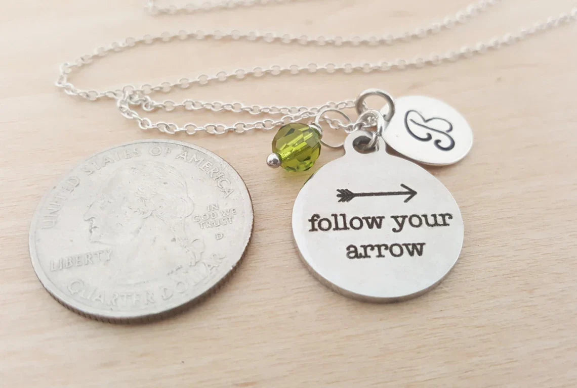 Follow Your Arrow Necklace – Sterling Silver with Birthstone & Initial Charm