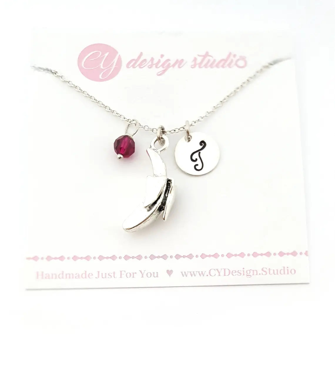 Personalized Banana Necklace – Sterling Silver Chain with Birthstone & Initial